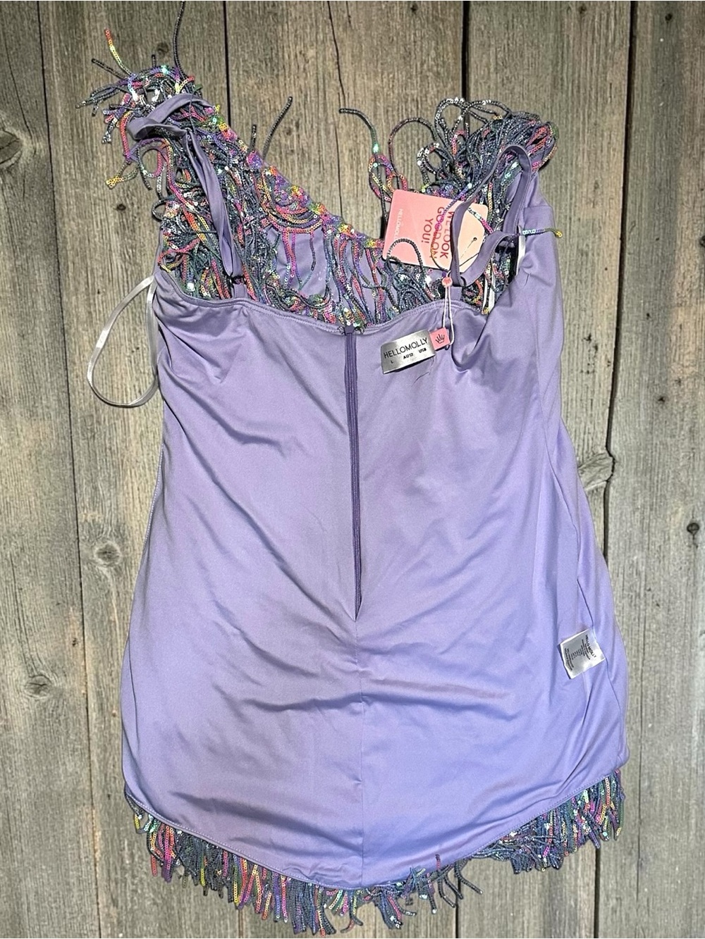 Hello Molly She’s A Showgirl Sequin Fringe Mini Dress Rainbow Pastel L NWT - Picture 9 of 12